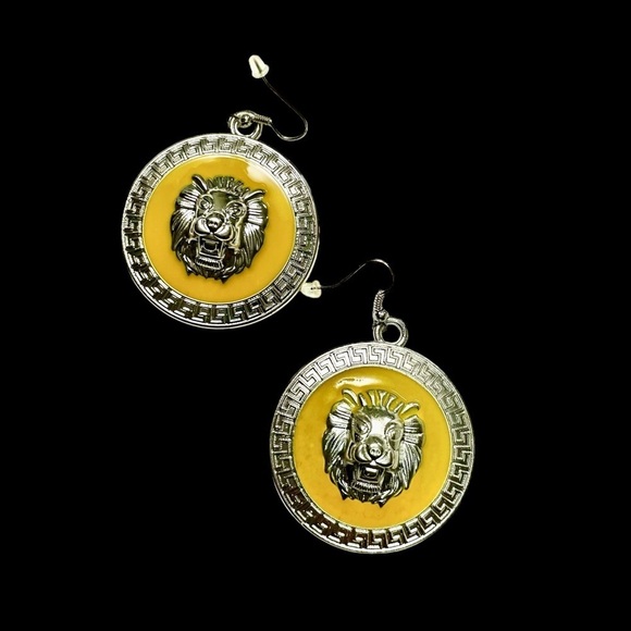 Yellow Silver Plated Lion Earrings with stainless Steel - Picture 3 of 9